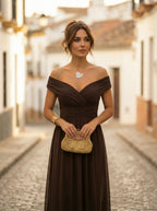 Vestido de Invitada de Boda Largo Elegante con Drapeado | Amparo