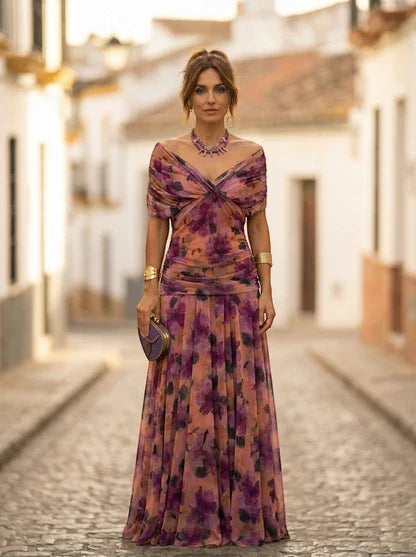 Vestido de Invitada de Boda Largo Elegante con Drapeado | Amparo