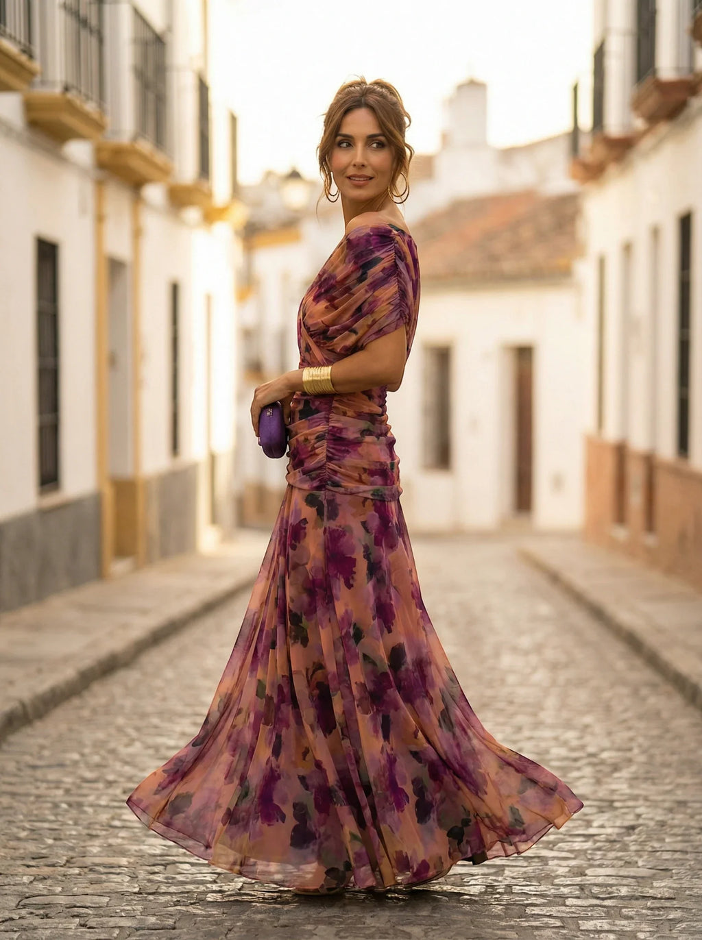 Vestido de Invitada de Boda Largo Elegante con Drapeado | Amparo