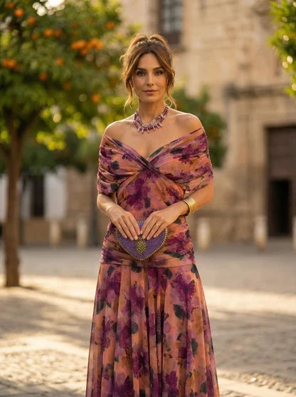 Vestido de Invitada de Boda Largo Elegante con Drapeado | Amparo