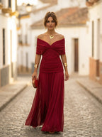 Vestido de Invitada de Boda Largo Elegante con Drapeado | Amparo