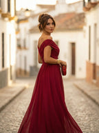 Vestido de Invitada de Boda Largo Elegante con Drapeado | Amparo