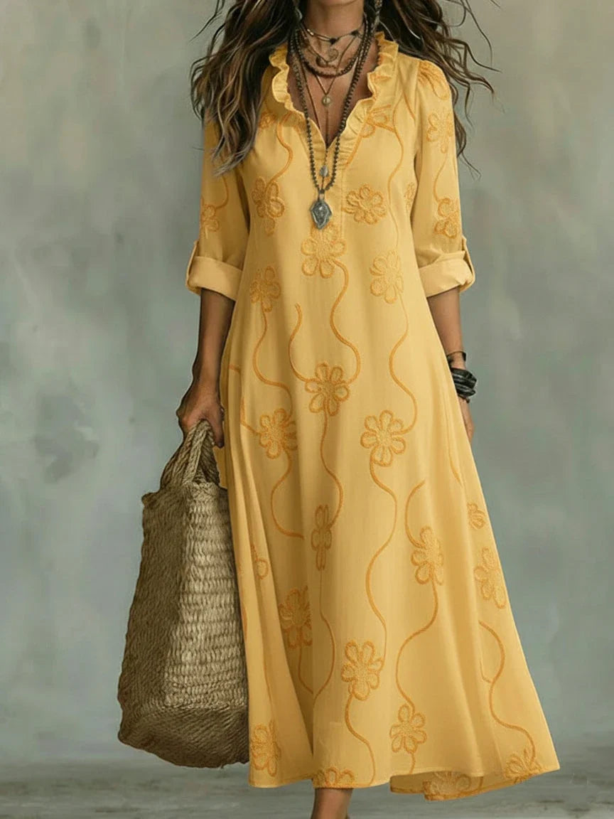 Vestido de Verano Largo Boho con Flores y Volantes | Mari