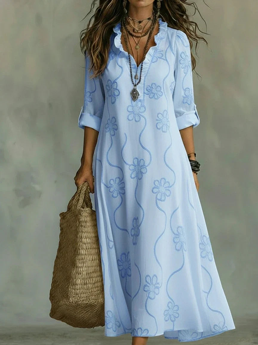 Vestido de Verano Largo Boho con Flores y Volantes | Mari