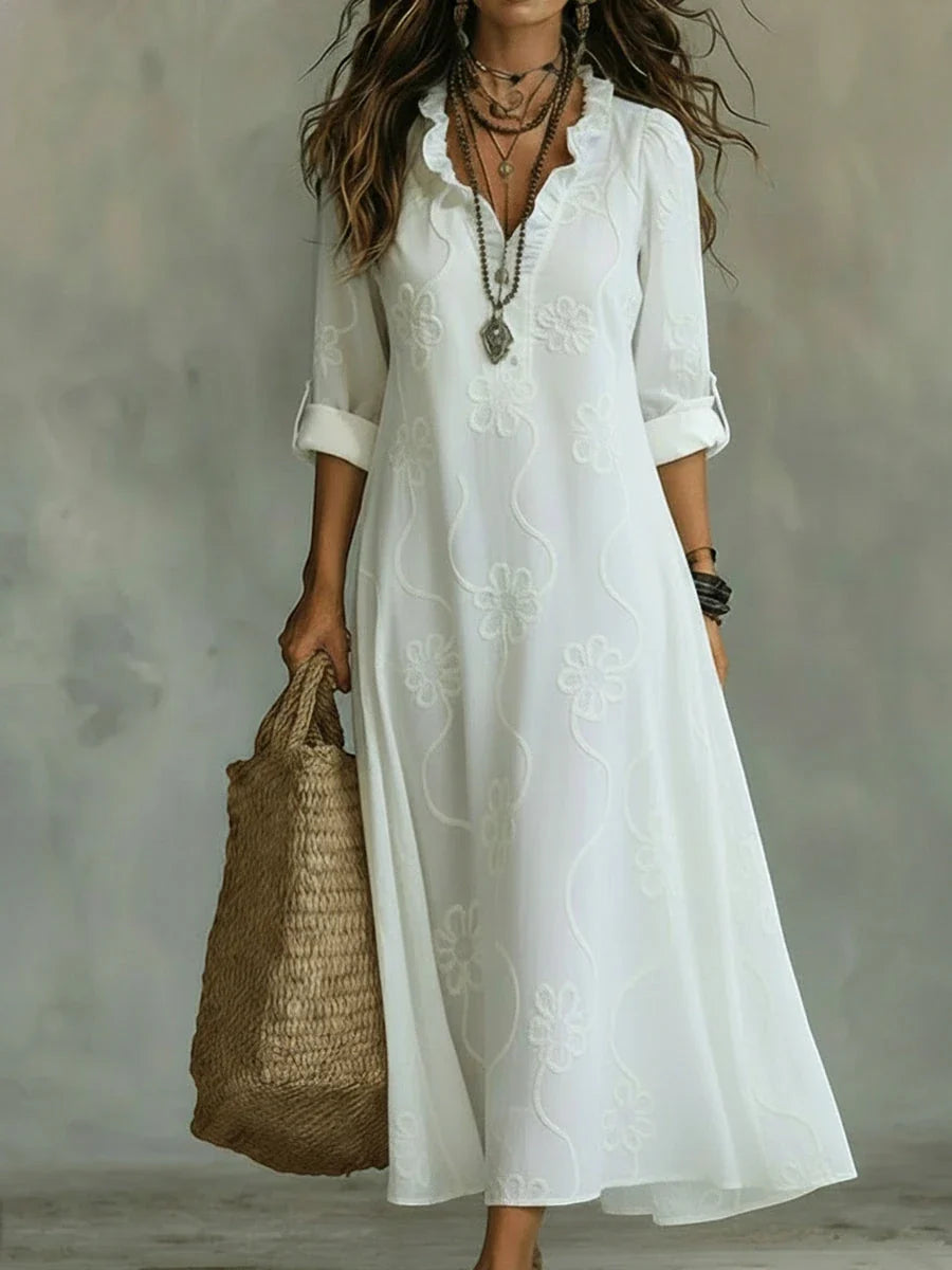 Vestido de Verano Largo Boho con Flores y Volantes | Mari