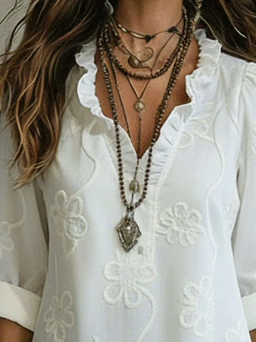 Vestido de Verano Largo Boho con Flores y Volantes | Mari