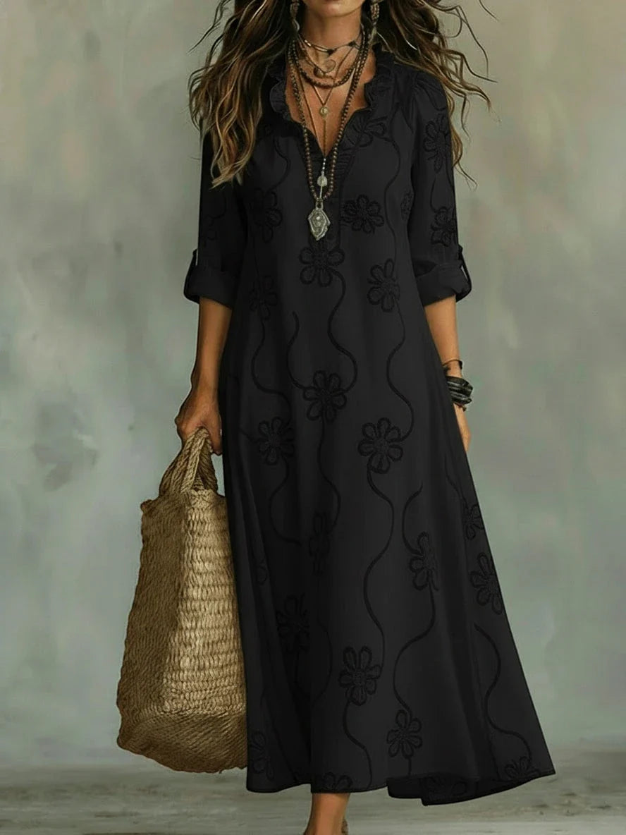 Vestido de Verano Largo Boho con Flores y Volantes | Mari