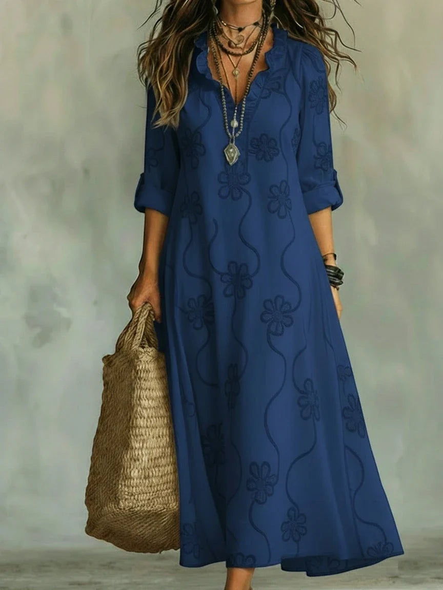 Vestido de Verano Largo Boho con Flores y Volantes | Mari