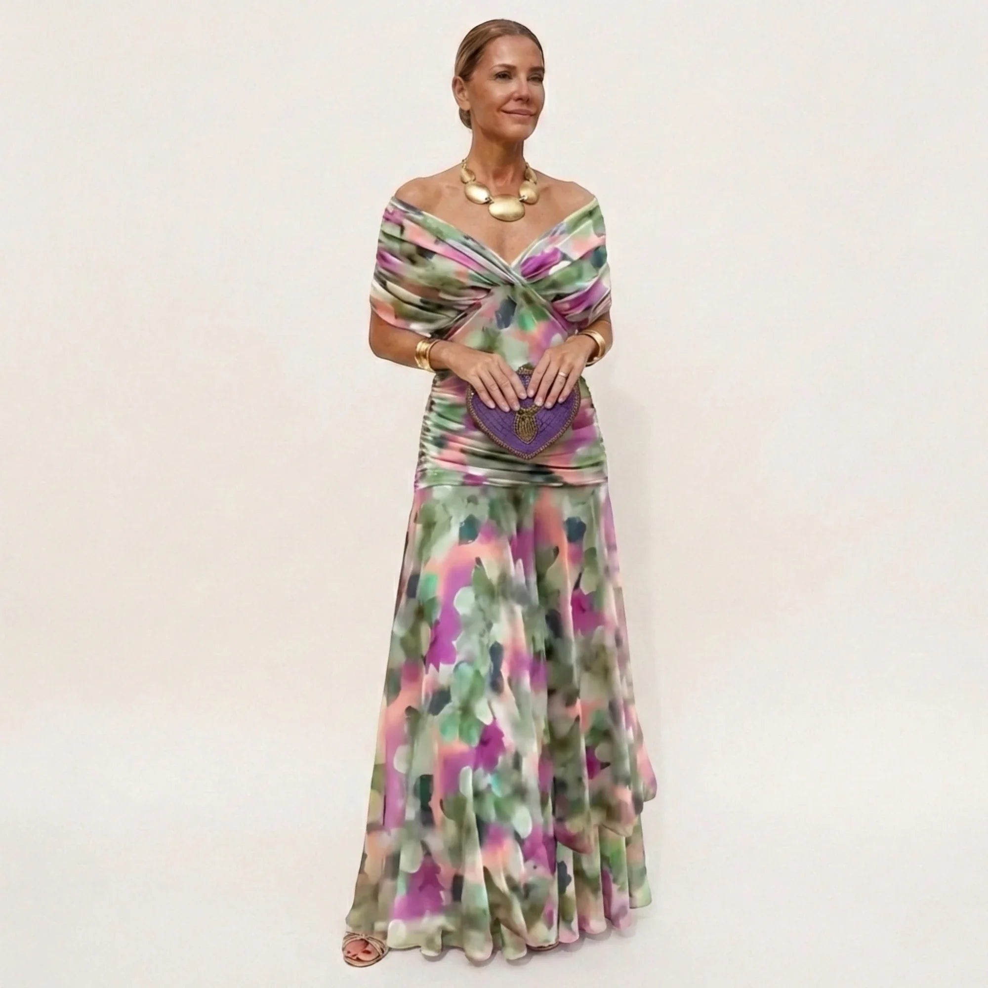 Vestido de Invitada de Boda Largo Elegante con Hombros Descubiertos | Leila