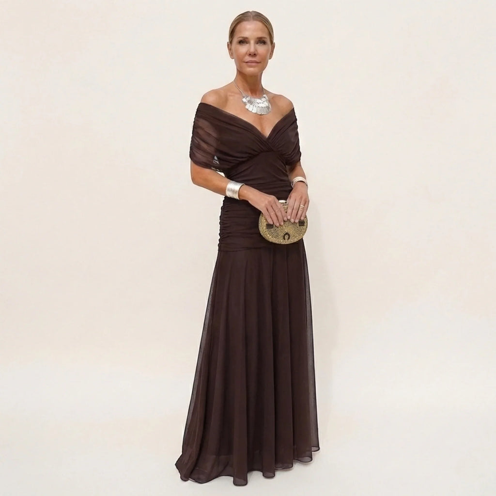 Vestido de Invitada de Boda Largo Elegante con Hombros Descubiertos | Leila