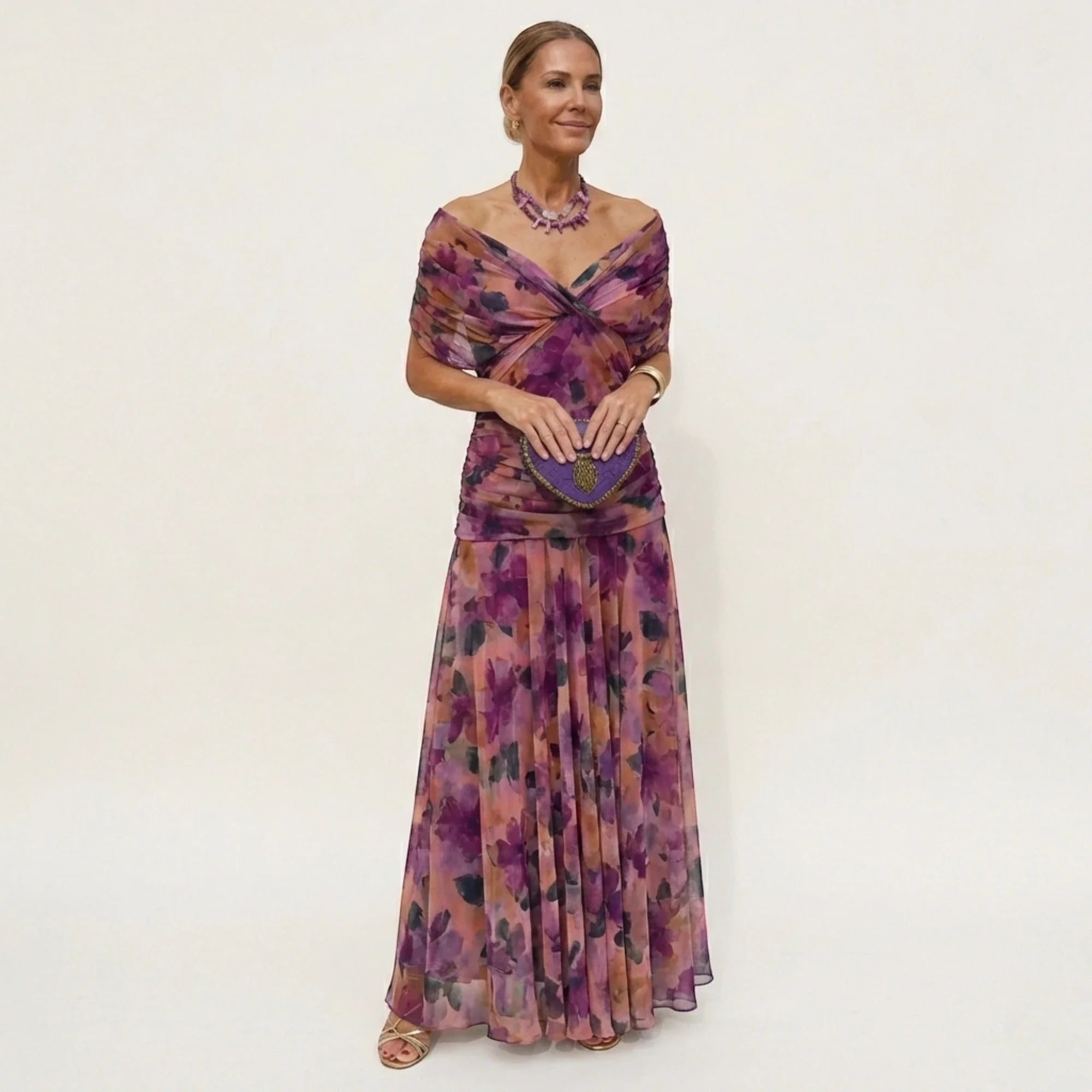 Vestido de Invitada de Boda Largo Elegante con Hombros Descubiertos | Leila