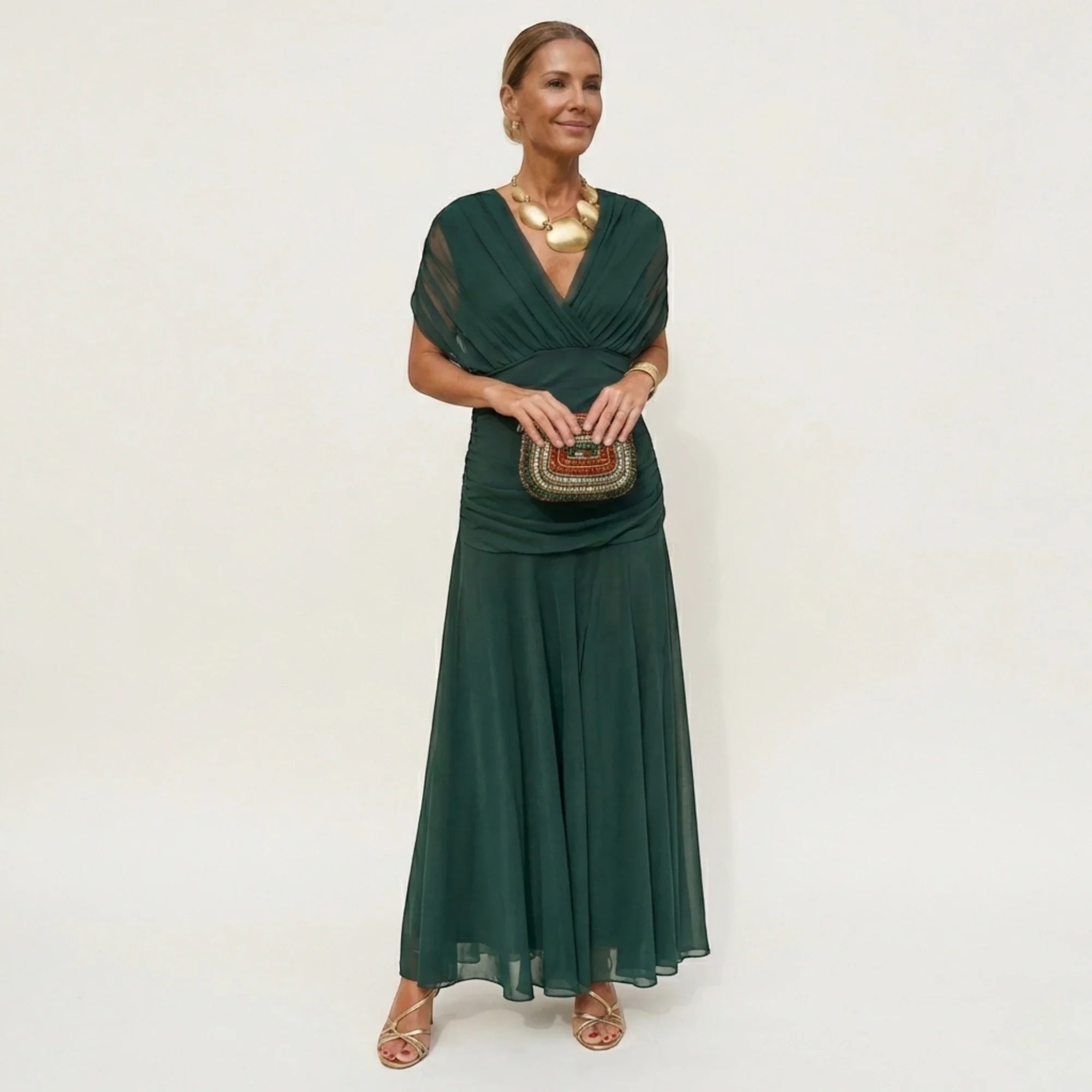 Vestido de Invitada de Boda Largo Elegante con Hombros Descubiertos | Leila