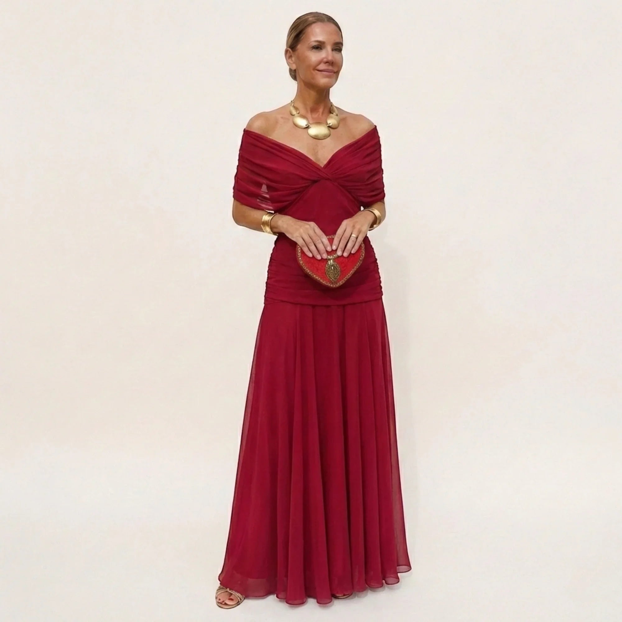 Vestido de Invitada de Boda Largo Elegante con Hombros Descubiertos | Leila