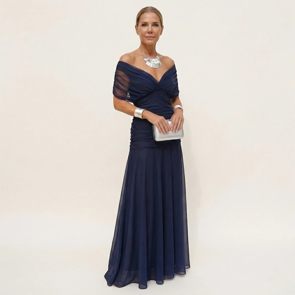 Vestido de Invitada de Boda Largo Elegante con Hombros Descubiertos | Leila