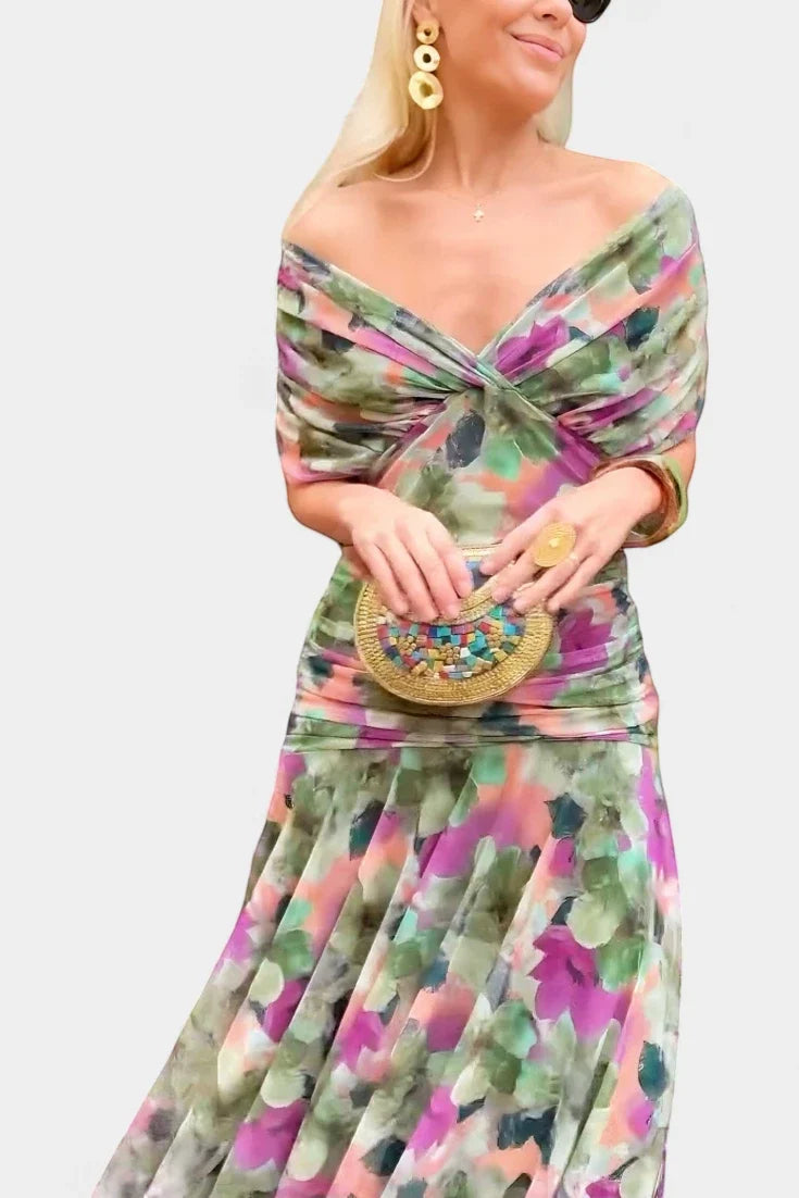 Vestido de Invitada de Boda Largo Elegante con Hombros Descubiertos | Leila