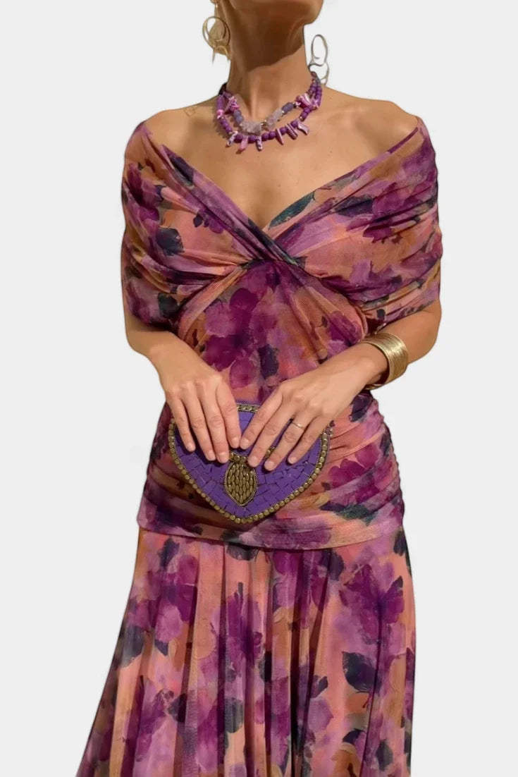Vestido de Invitada de Boda Largo Elegante con Hombros Descubiertos | Leila