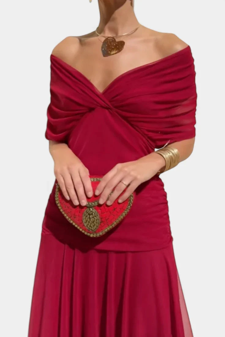 Vestido de Invitada de Boda Largo Elegante con Hombros Descubiertos | Leila