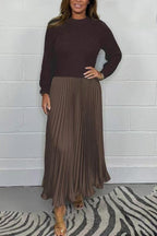 Vestido maxi con jersey y falda plisada | Clau