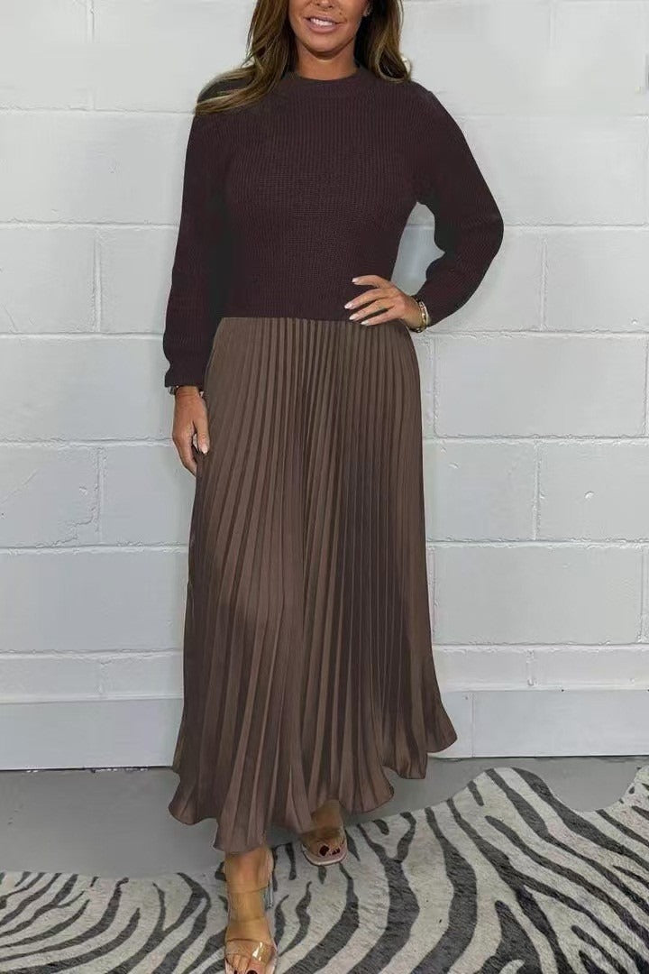 Vestido maxi con jersey y falda plisada | Clau