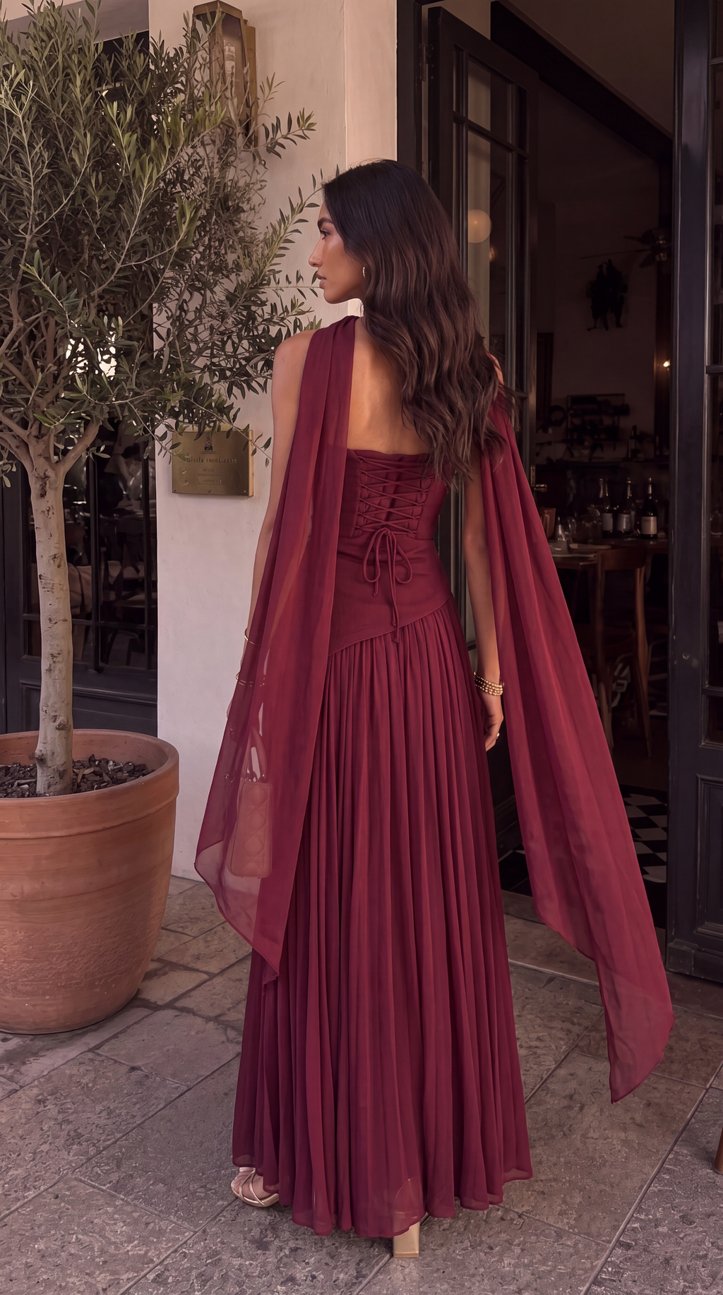 Vestido Largo Palabra de Honor con Capa de Gasa | Magnolia