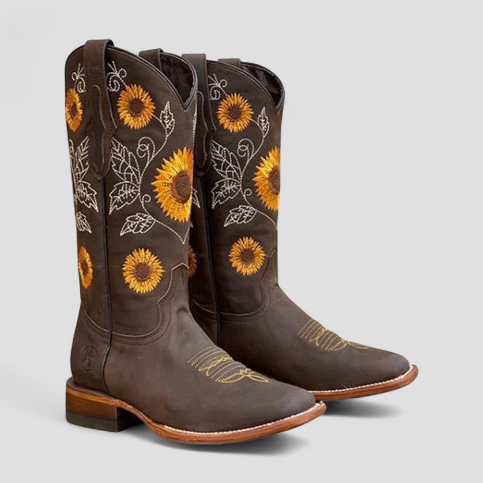 Botas Camperas Altas con Bordado Floral para Mujer