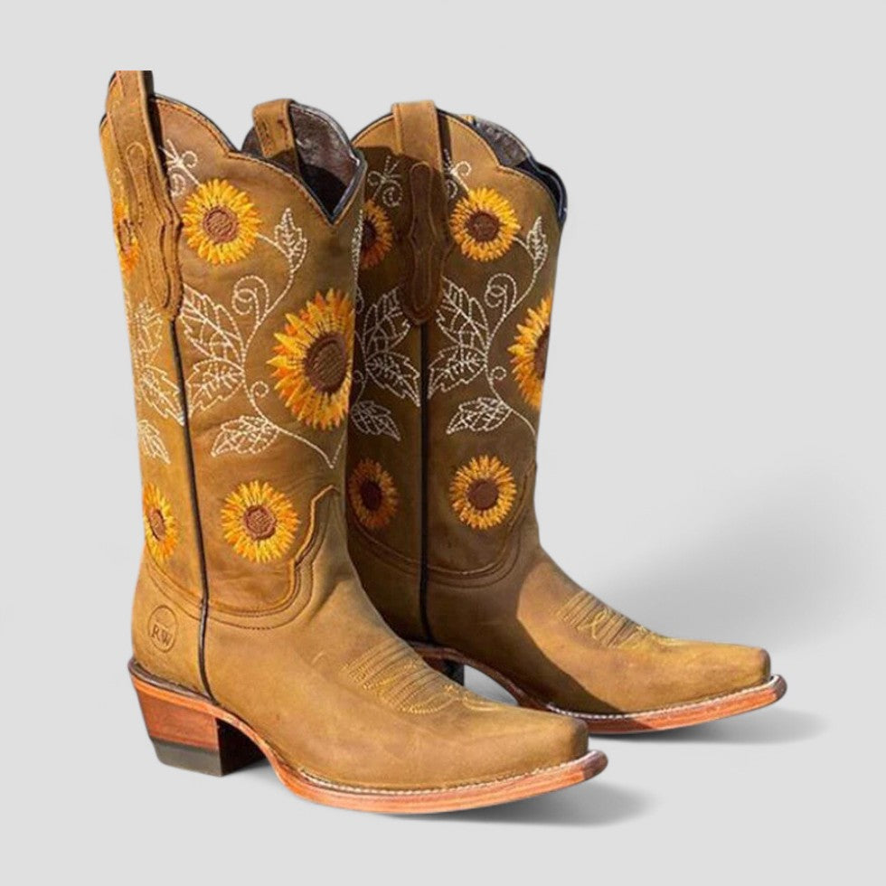 Botas Camperas Altas con Bordado Floral para Mujer