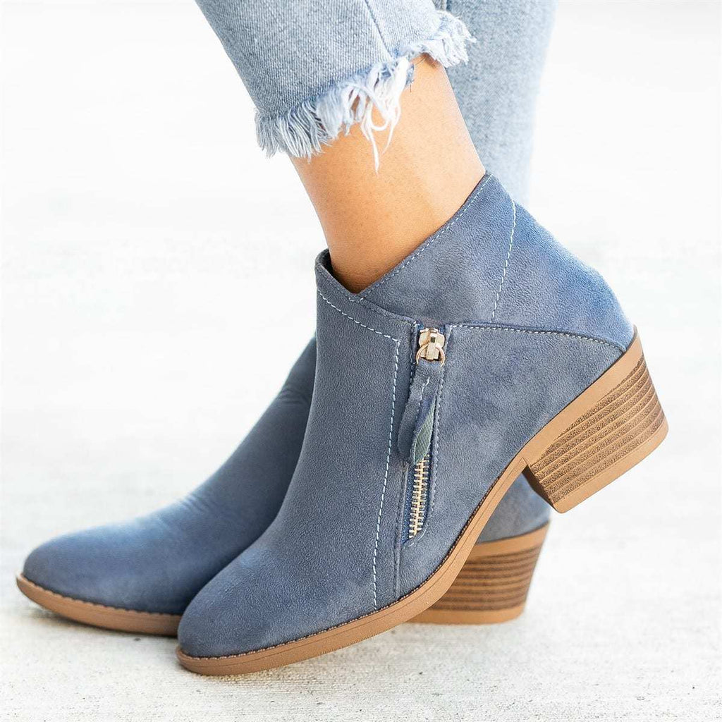 Botines de Ante con Tacón de Madera para Mujer