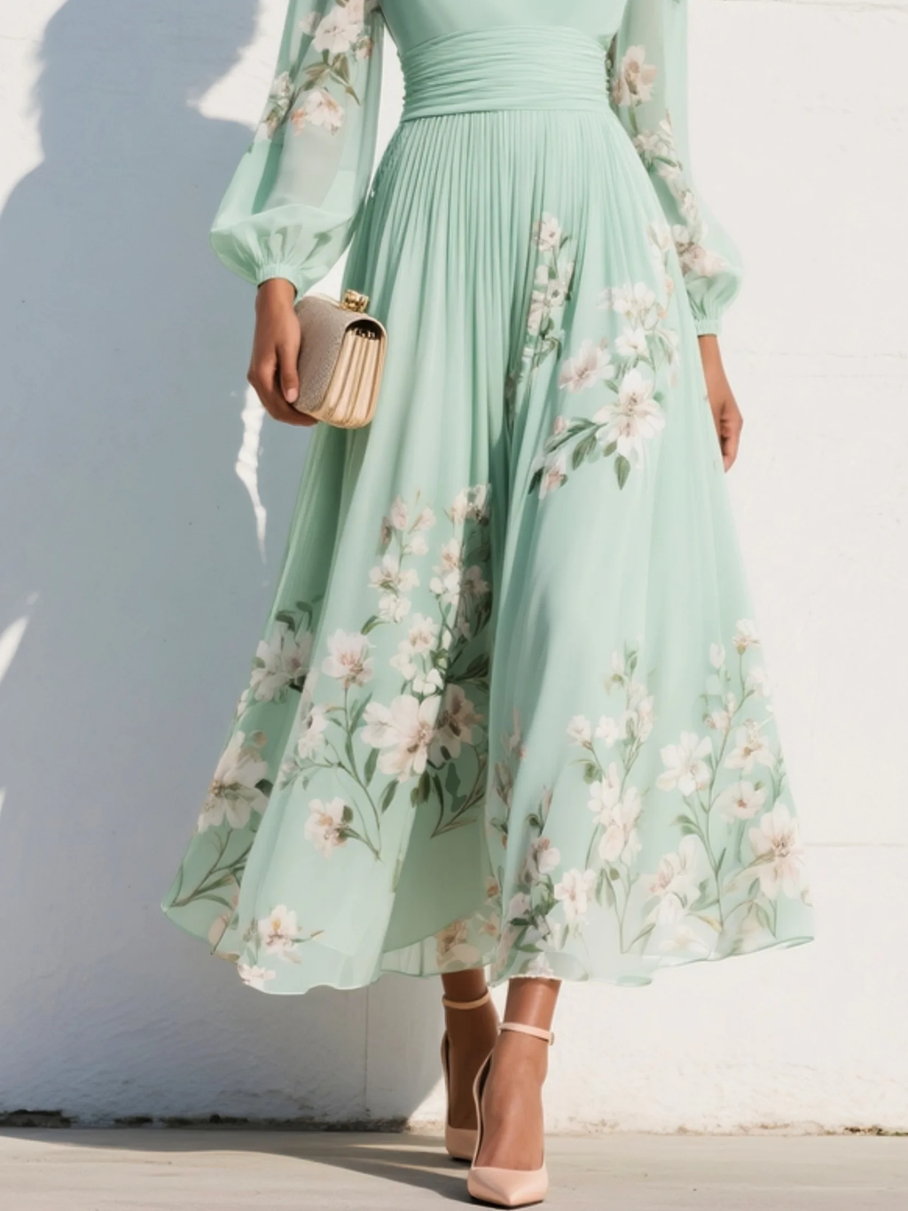Vestido Midi Floral con Escote en V para Mujer
