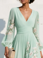 Vestido Midi Floral con Escote en V para Mujer