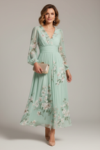 Vestido Midi Floral con Escote en V para Mujer