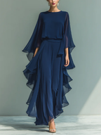 Conjunto Elegante Mujer de Gasa con Volantes y Pantalón Recto