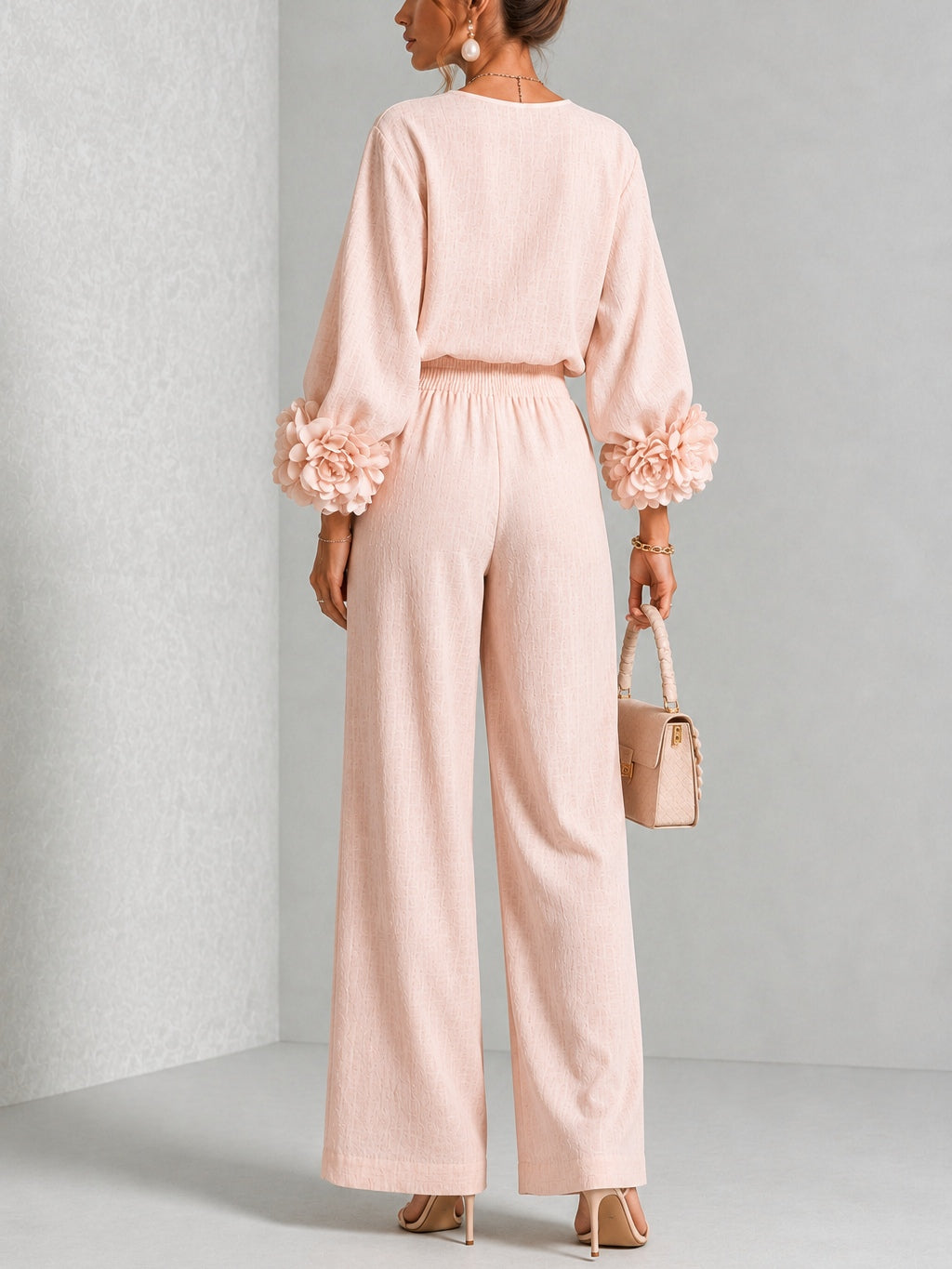 Conjunto Elegante Mujer Blusa Manga Floral y Pantalón Ancho | Kalina