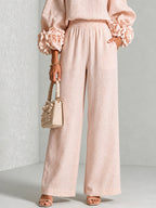 Conjunto Elegante Mujer Blusa Manga Floral y Pantalón Ancho | Kalina