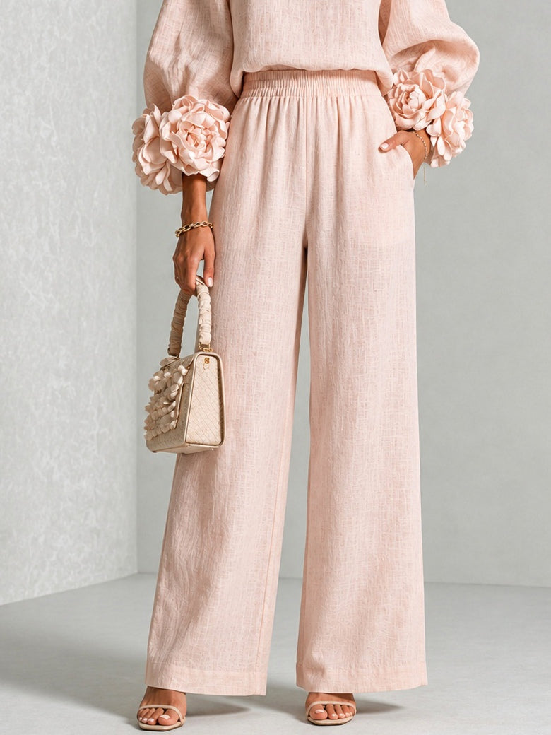 Conjunto Elegante Mujer Blusa Manga Floral y Pantalón Ancho | Kalina