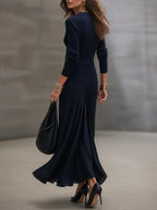 Conjunto Efecto Vestido Largo Cruzado de Canalé Azul Marino | Adela