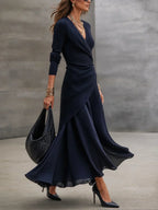 Conjunto Efecto Vestido Largo Cruzado de Canalé Azul Marino | Adela
