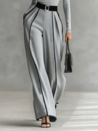 Conjunto Mujer Top Cuello Alto y Pantalón Ancho con Cinturón