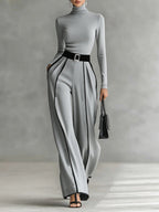 Conjunto Mujer Top Cuello Alto y Pantalón Ancho con Cinturón