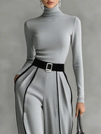 Conjunto Mujer Top Cuello Alto y Pantalón Ancho con Cinturón