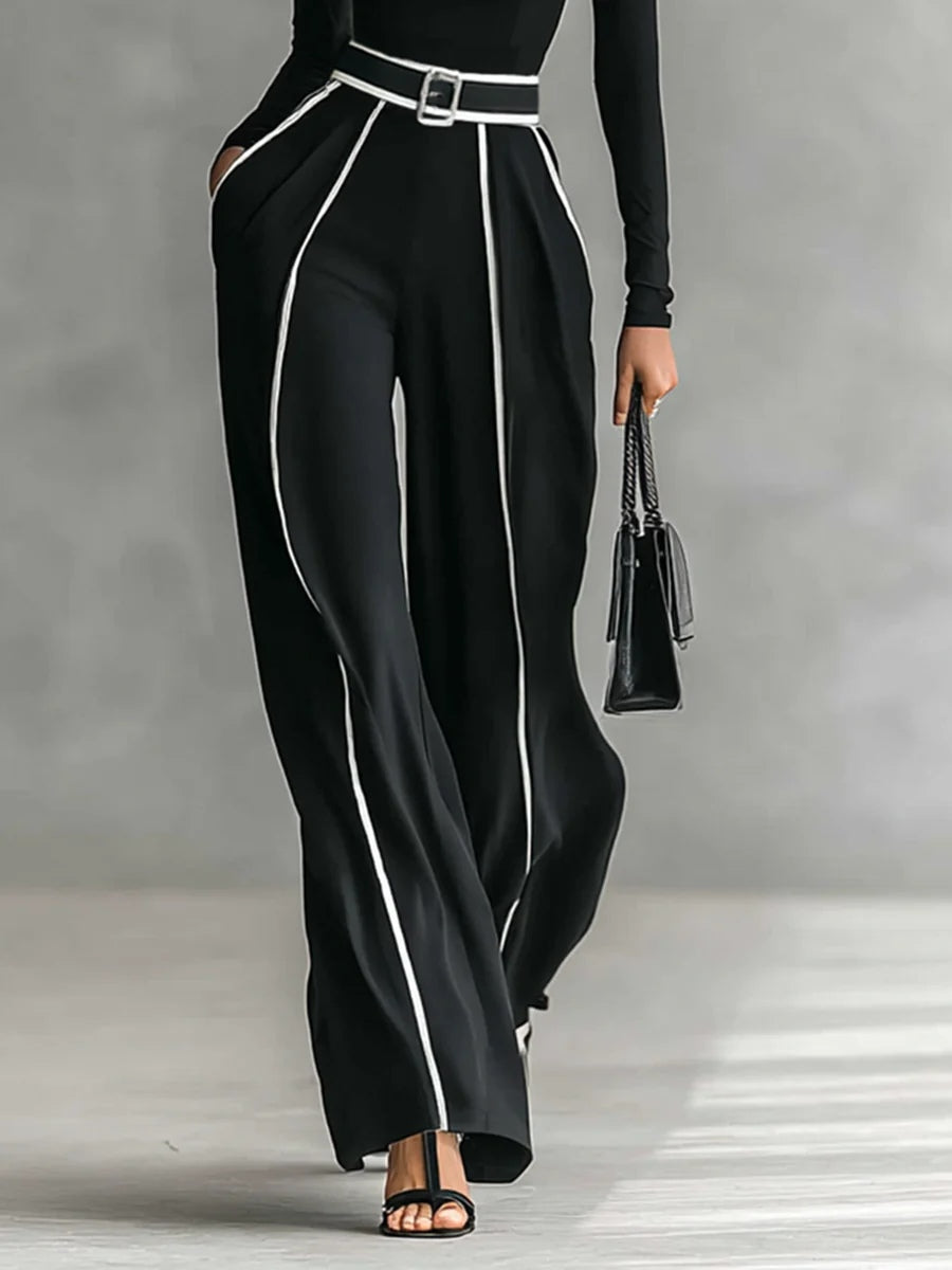 Conjunto Mujer Top Cuello Alto y Pantalón Ancho con Cinturón