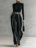 Conjunto Mujer Top Cuello Alto y Pantalón Ancho con Cinturón