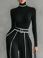 Conjunto Mujer Top Cuello Alto y Pantalón Ancho con Cinturón
