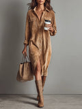 Vestido Midi de Pana con Bolsillos y Botones para Mujer