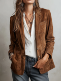 Blazer Vintage Marrón con Pespuntes en Contraste para Mujer | Rocío