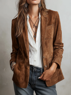 Blazer Vintage Marrón con Pespuntes en Contraste para Mujer | Rocío