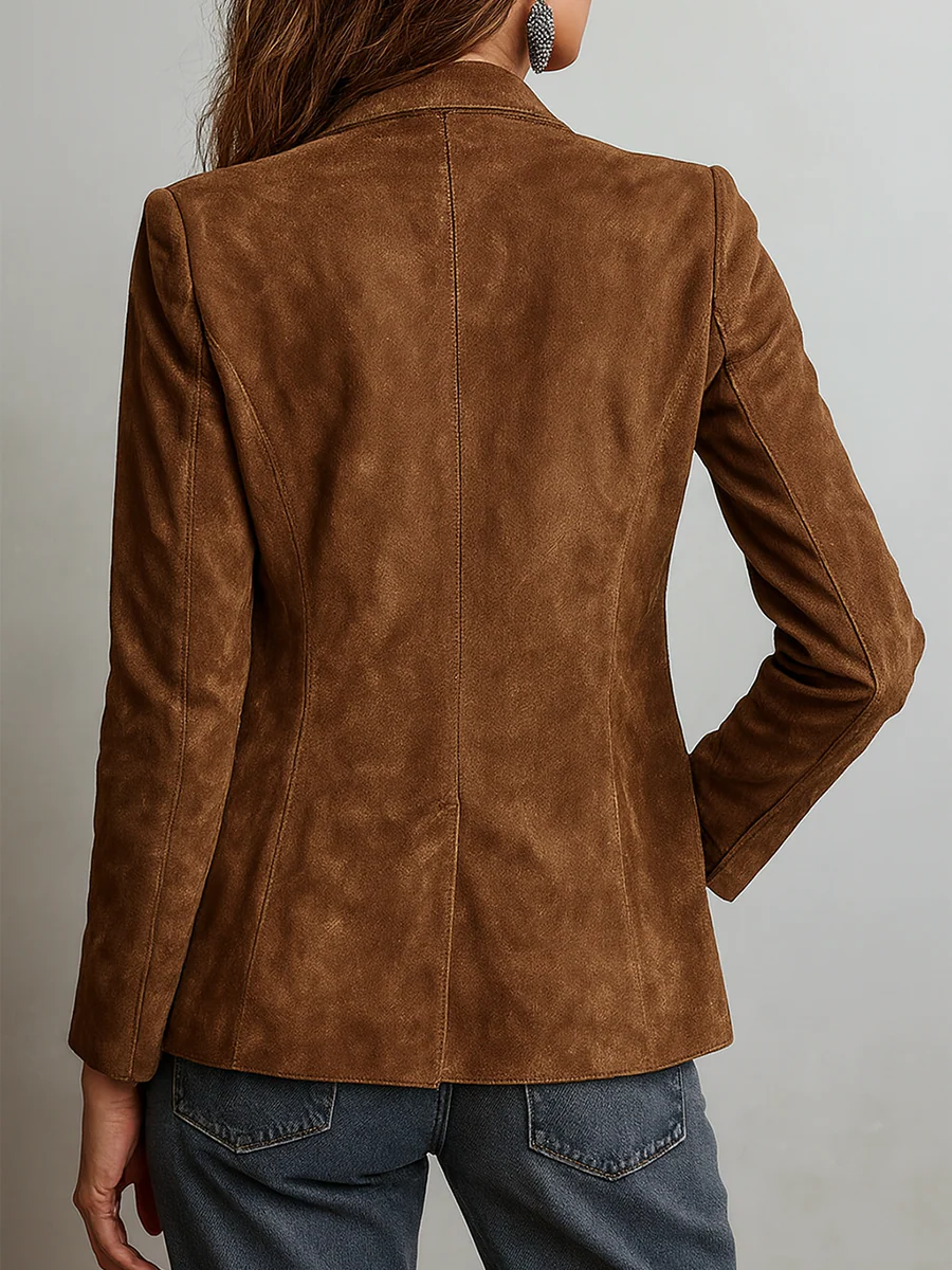 Blazer Vintage Marrón con Pespuntes en Contraste para Mujer | Rocío