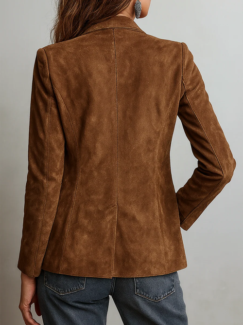 Blazer Vintage Marrón con Pespuntes en Contraste para Mujer | Rocío
