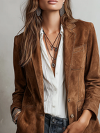 Blazer Vintage Marrón con Pespuntes en Contraste para Mujer | Rocío