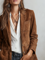Blazer Vintage Marrón con Pespuntes en Contraste para Mujer | Rocío