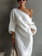 Vestido largo de un solo hombro, elegante y fluido | Esther
